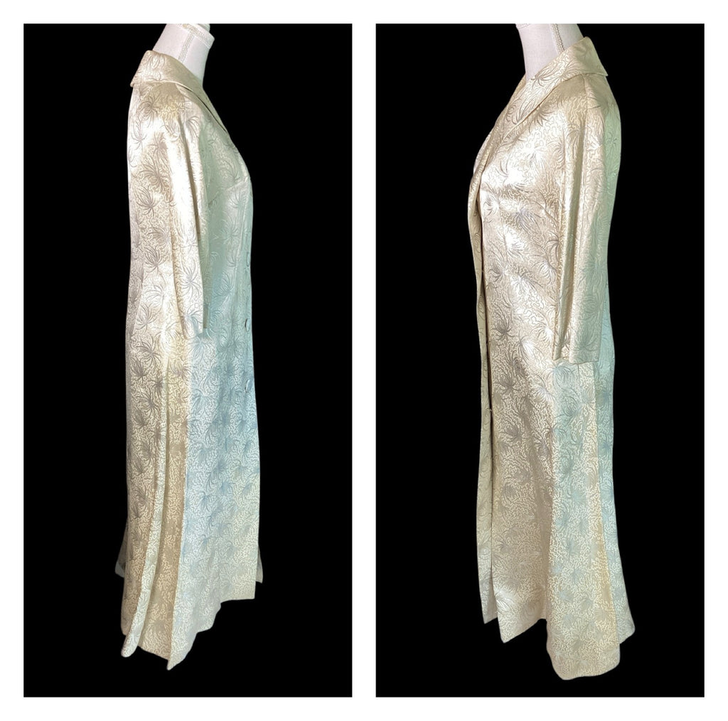 Pristine Vintage 1960s Metallic Silver & Ivory Silk Brocade Floor-Length Opera/Evening Coat