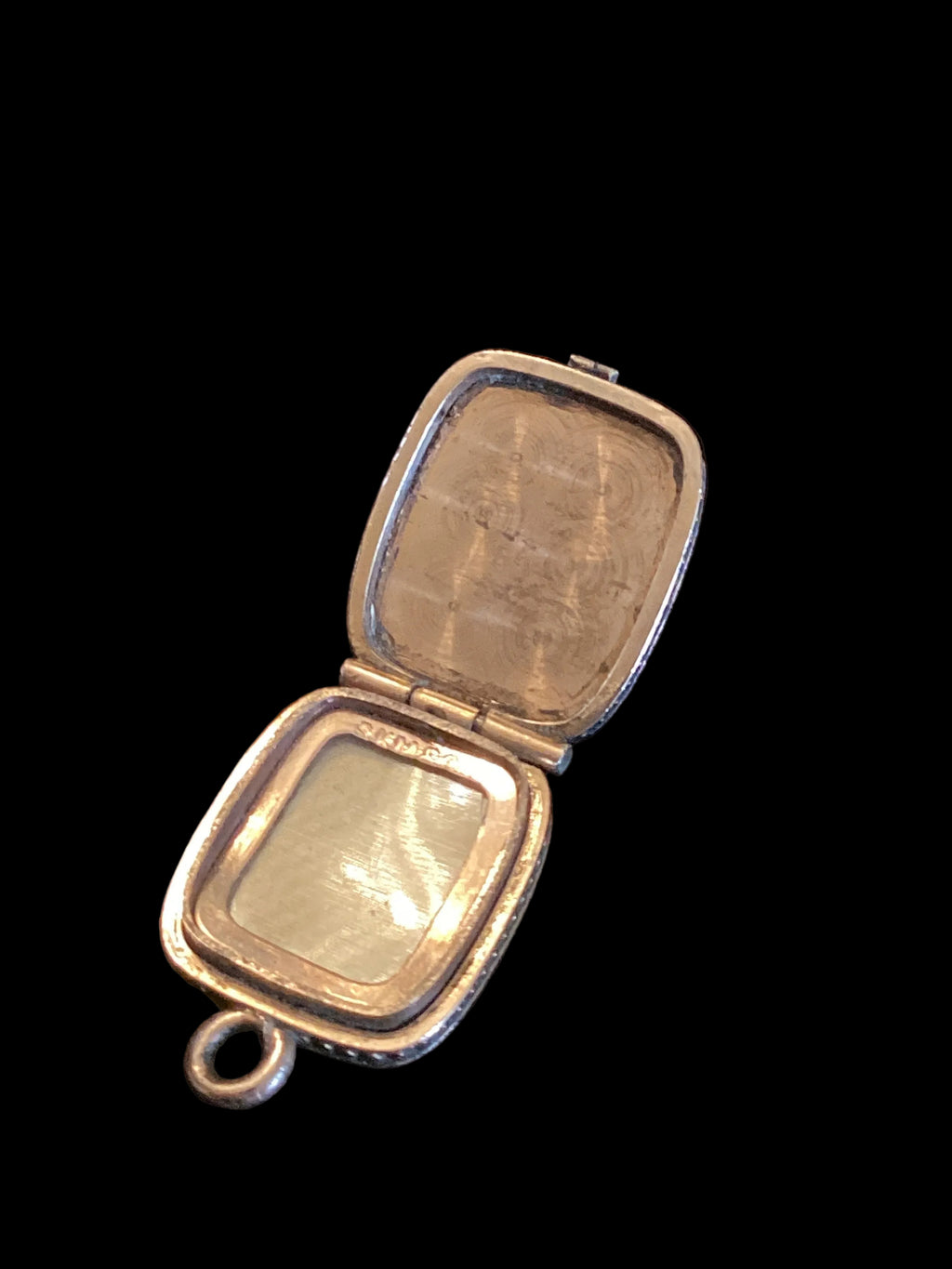 Antique SKM & Co. Gold-Filled Rounded-Square Engraved Locket with Original Celluloid Cover