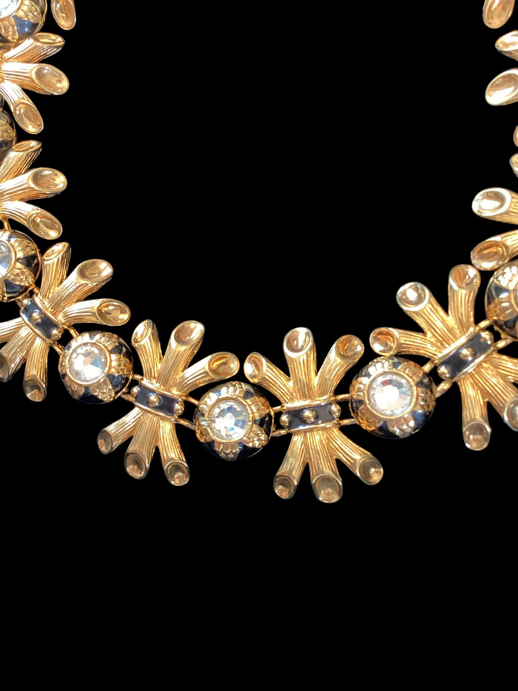 Vintage Fendi Gold-Plated Black Enamel Collar Necklace and Earring Parure