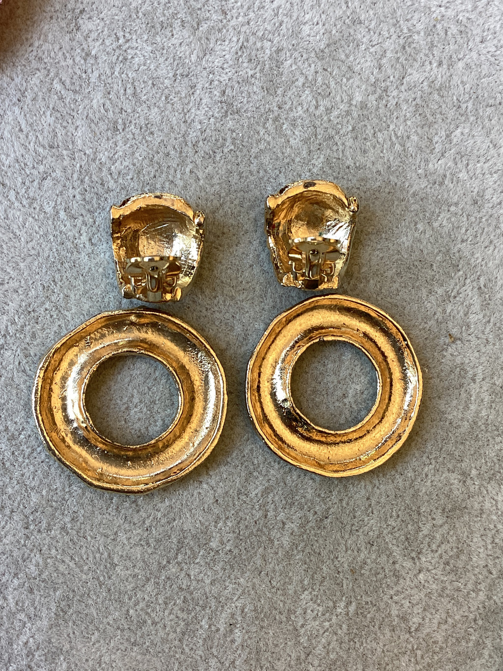 Vintage 1980’s Sonia Rykiel Paris Convertible Door Knocker Clip Earrings Hammered Gold