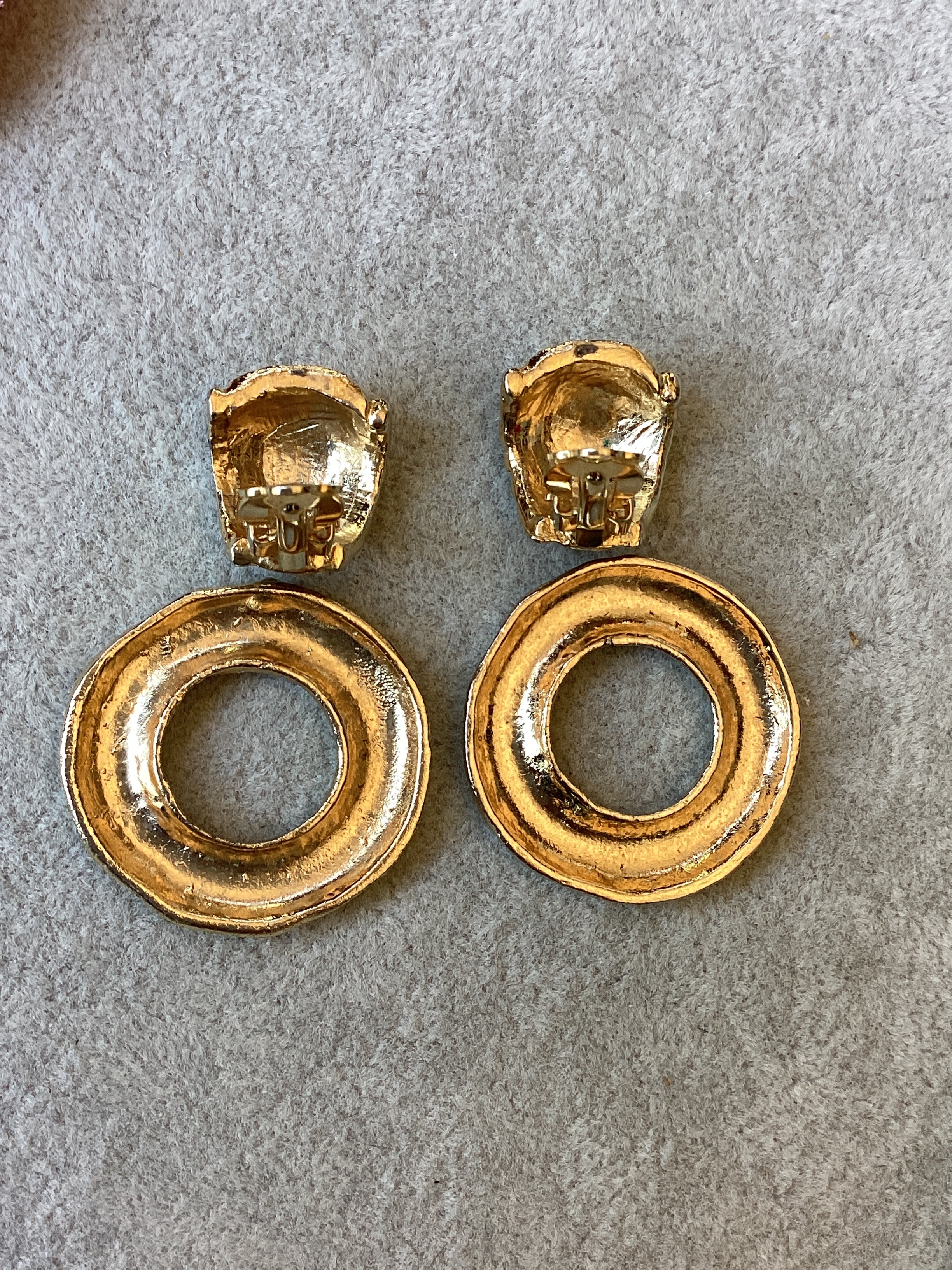 Vintage 1980’s Sonia Rykiel Paris Convertible Door Knocker Clip Earrings Hammered Gold