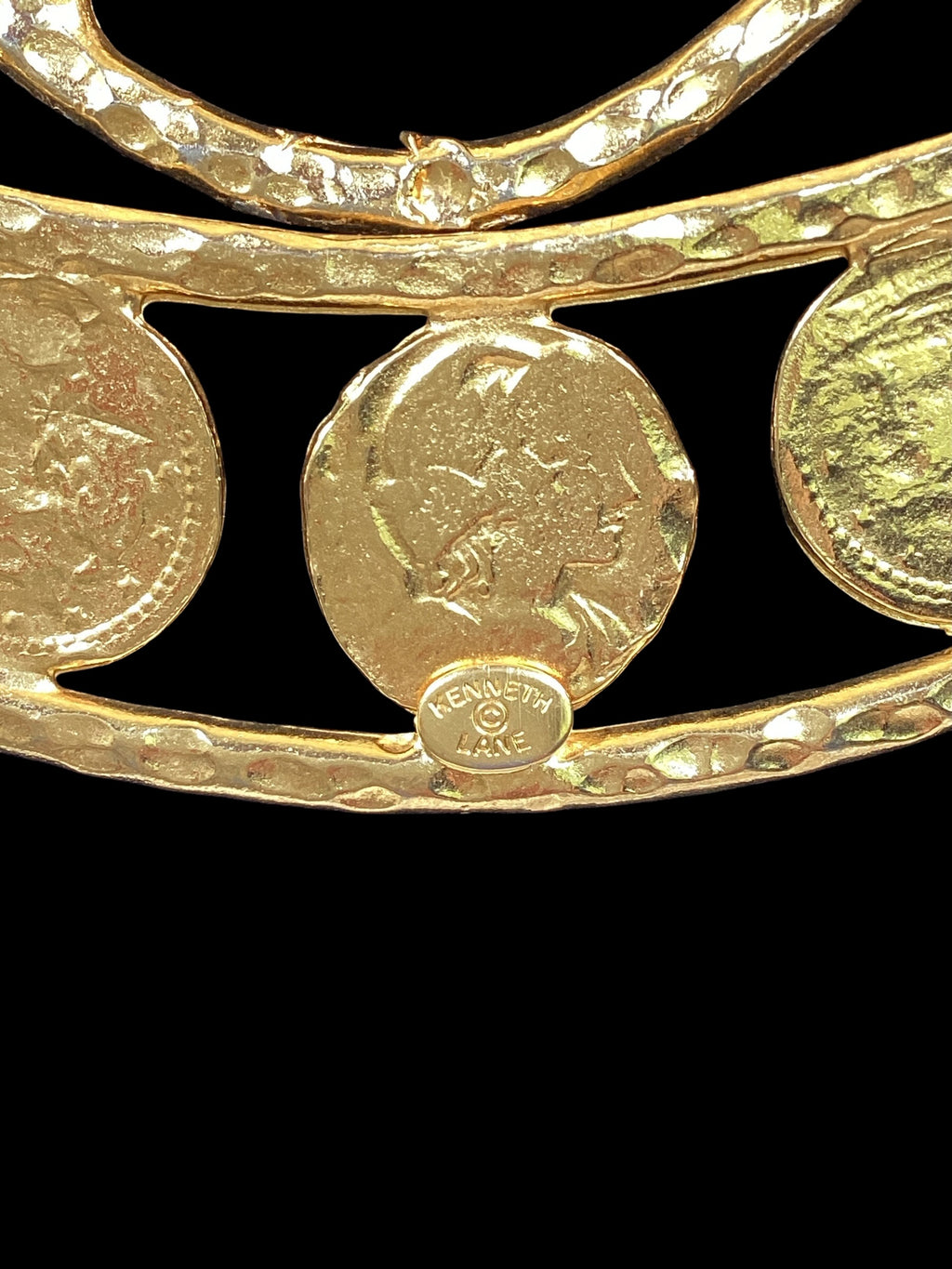 Rare & Incredible Circa 1960 Kenneth Lane Gold Plated Coin Bib Necklace