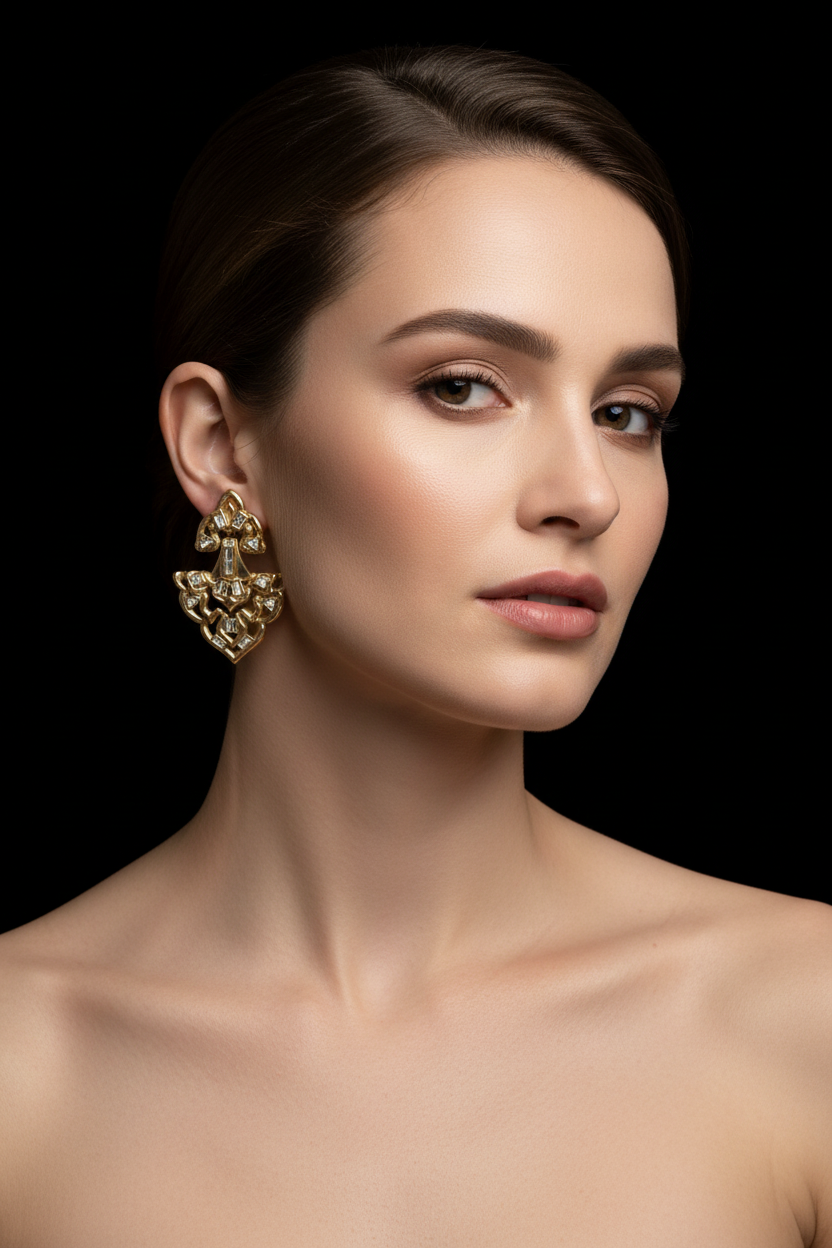 RARE 1985 Yves Saint Laurent YSL Massive Door Knocker Crystals Catwalk 2 Earrings