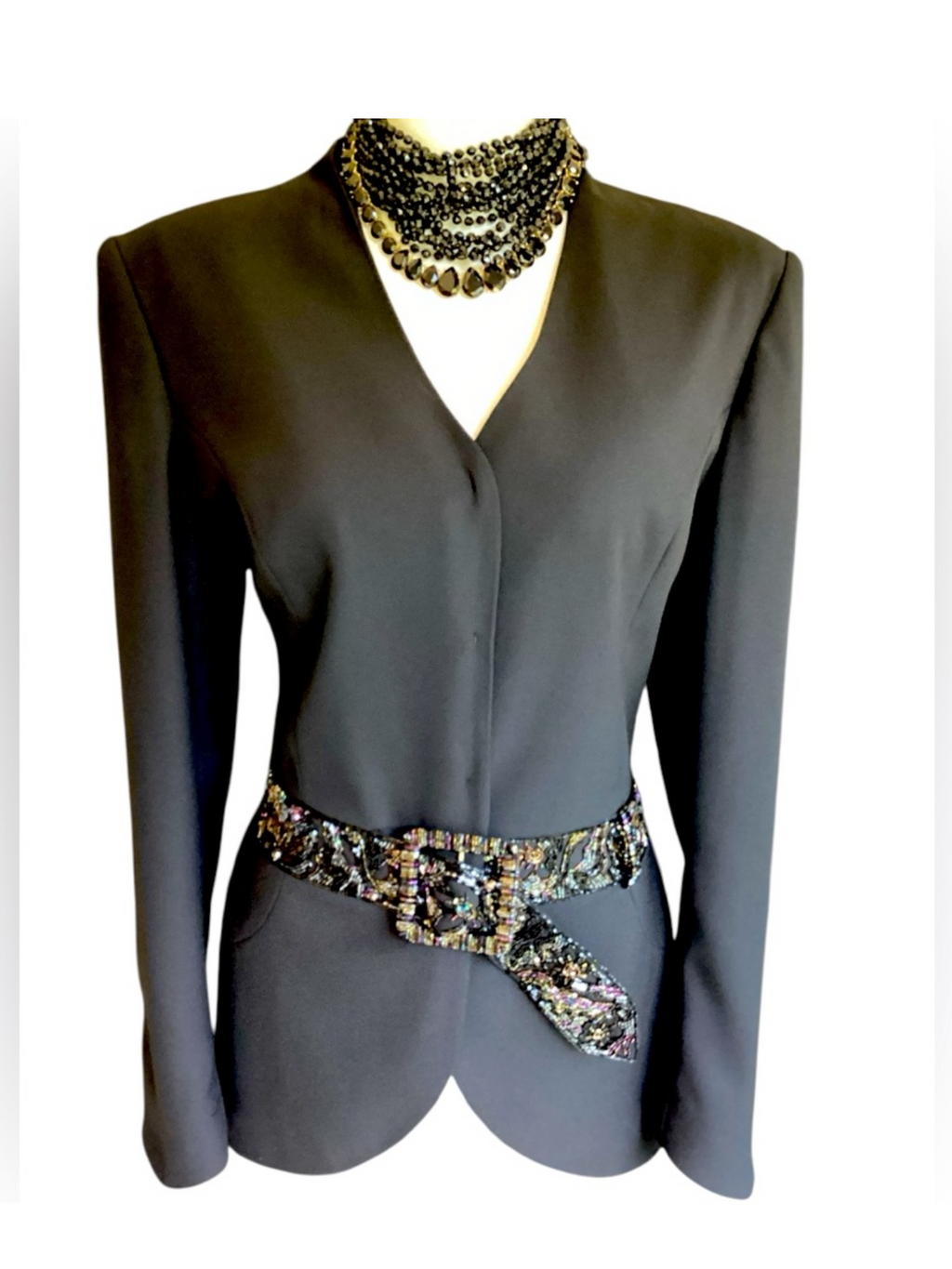 1980’s John Meyer of Norwich Black Party
Jacket with Beaded Belt