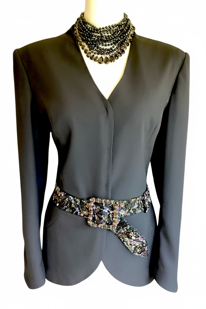1980’s John Meyer of Norwich Black Party
Jacket with Beaded Belt