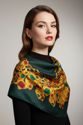 CHANEL Circa 1980's Green & Gripoix Silk Scarf