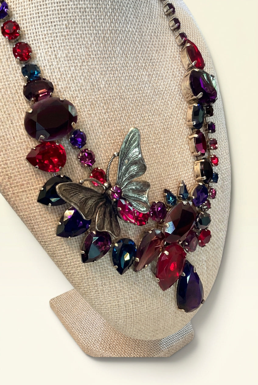 Signed Philippe Ferrandis Paris, Couture Jewel Tone Butterfly Necklace & Earrings Set