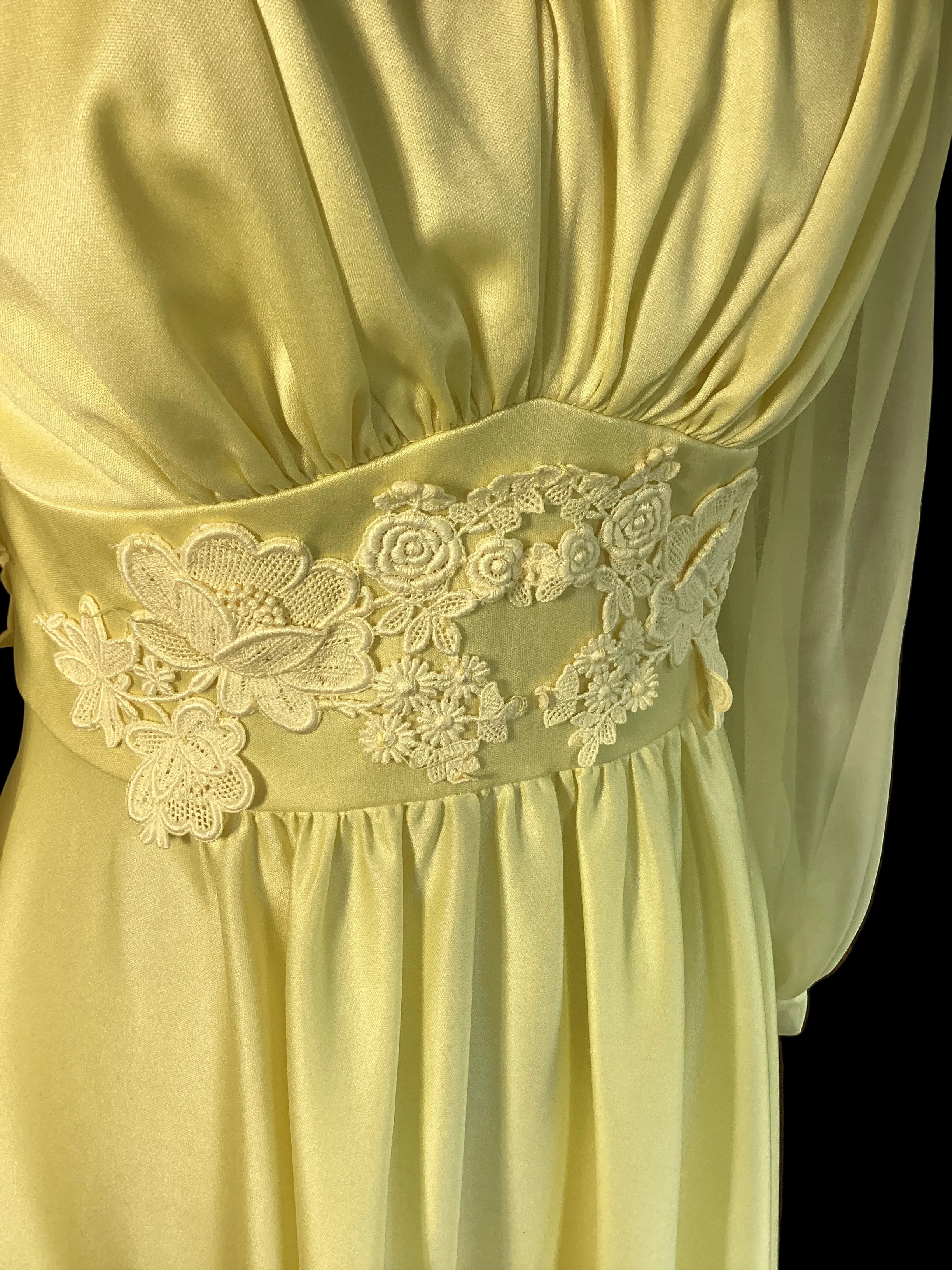 VTG 1970s Lemon Yellow Chiffon Maxi Dress