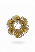 1950s West Germany Brass Filigree Citrine
Wreath Brooch