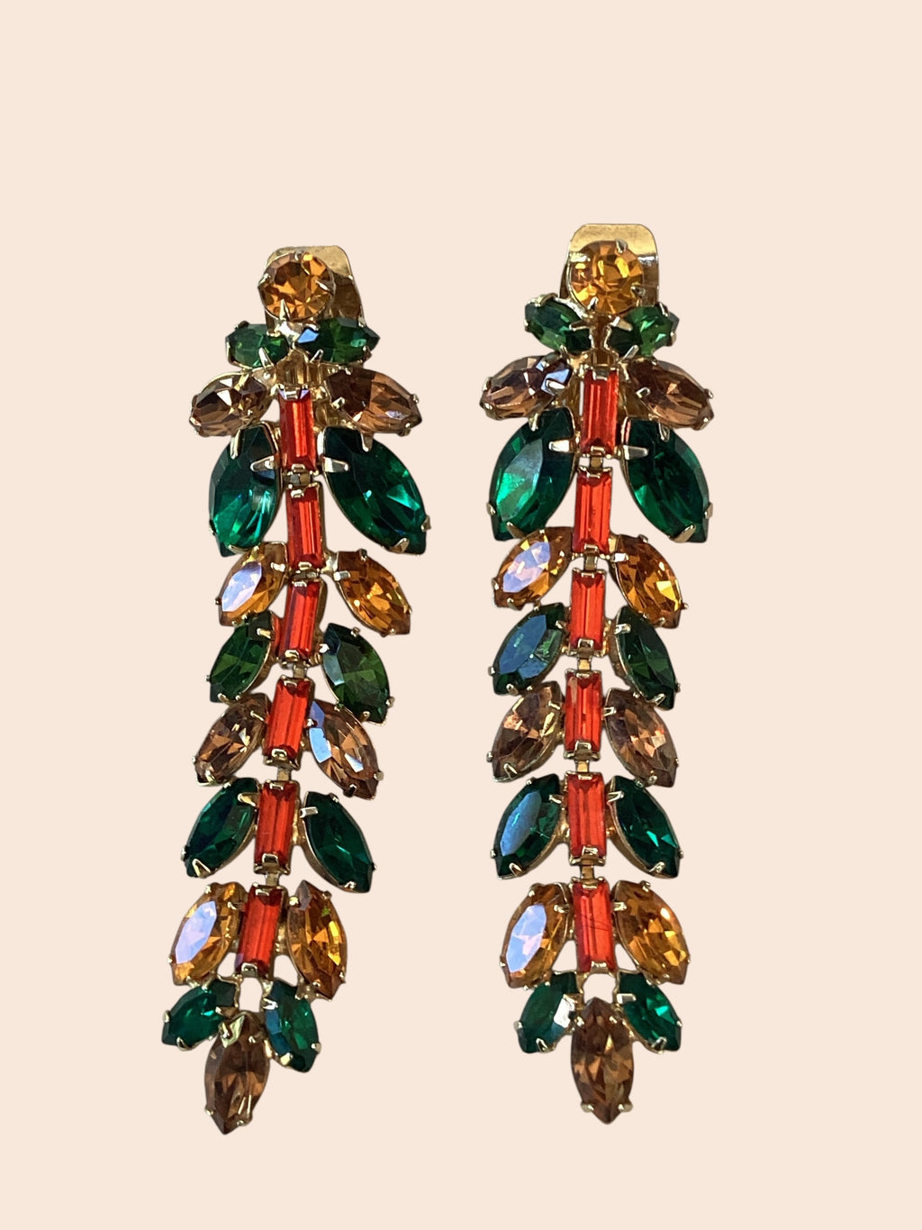 RARE Schreiner NY Emerald, Topaz,Asymmetric Ruffle Necklace,Bracelet,
Earring Demi Parure