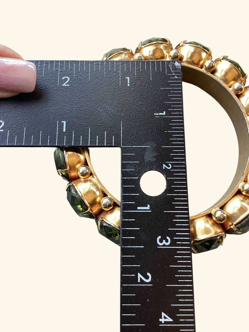 Rare Robert Sorrell Originals Couture Statement Bangle Bracelet - Massive Prismatic Olivine Crystals in 
Ornate Gold-Tone