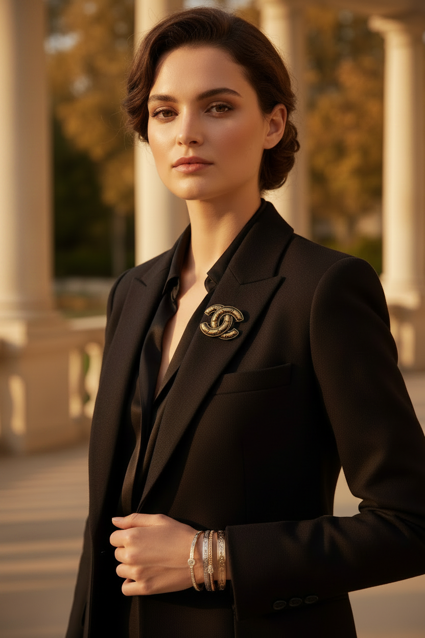 CHANEL Gold Matelasse’ Brooch