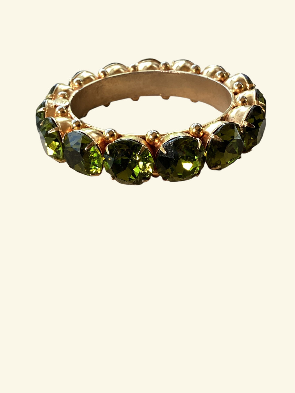 Rare Robert Sorrell Originals Couture Statement Bangle Bracelet - Massive Prismatic Olivine Crystals in 
Ornate Gold-Tone