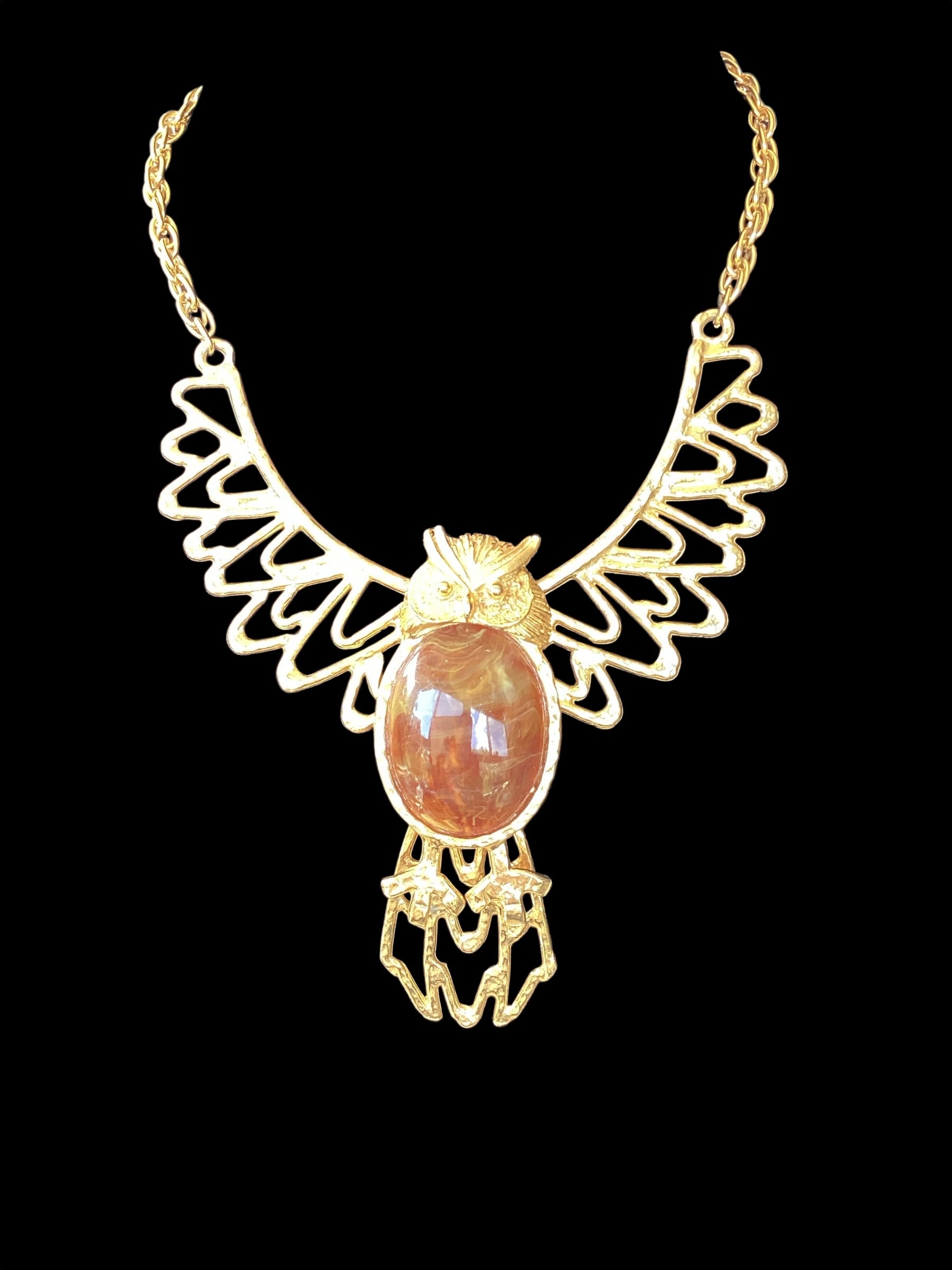1960 Kenneth Lane Articulated Owl Necklace