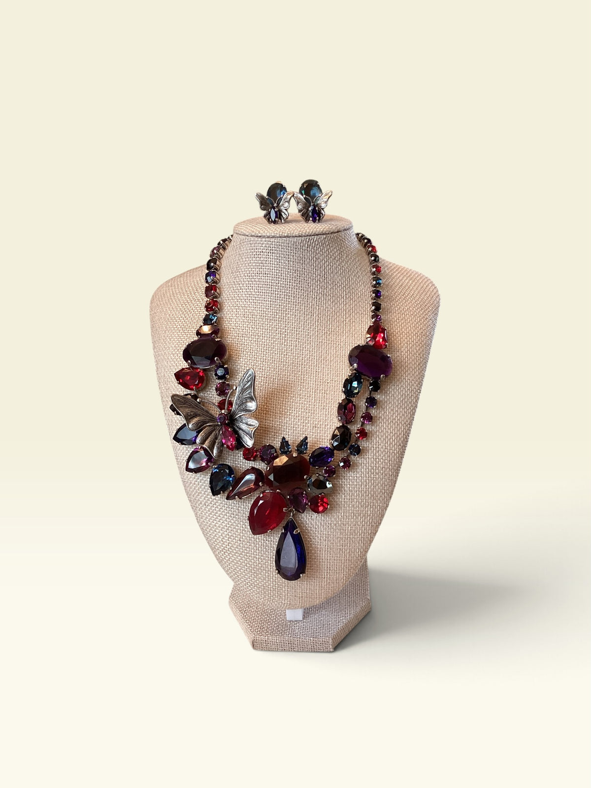 Signed Philippe Ferrandis Paris, Couture Jewel Tone Butterfly Necklace & Earrings Set