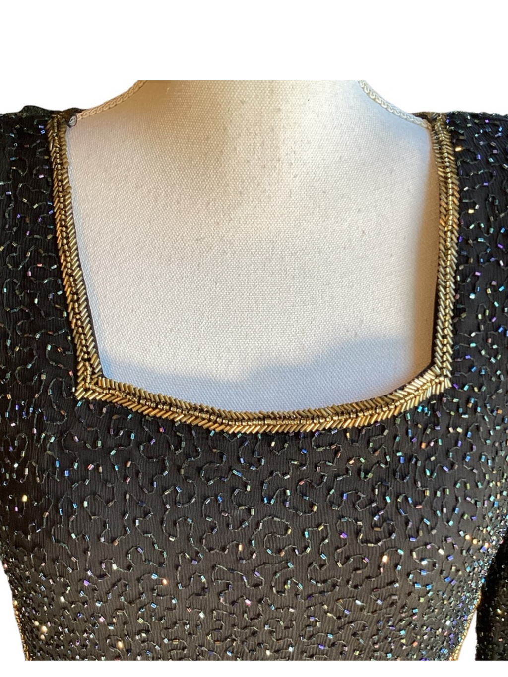 Vintage 1980's Black Silk & Gold Beaded
Cocktail Dress
