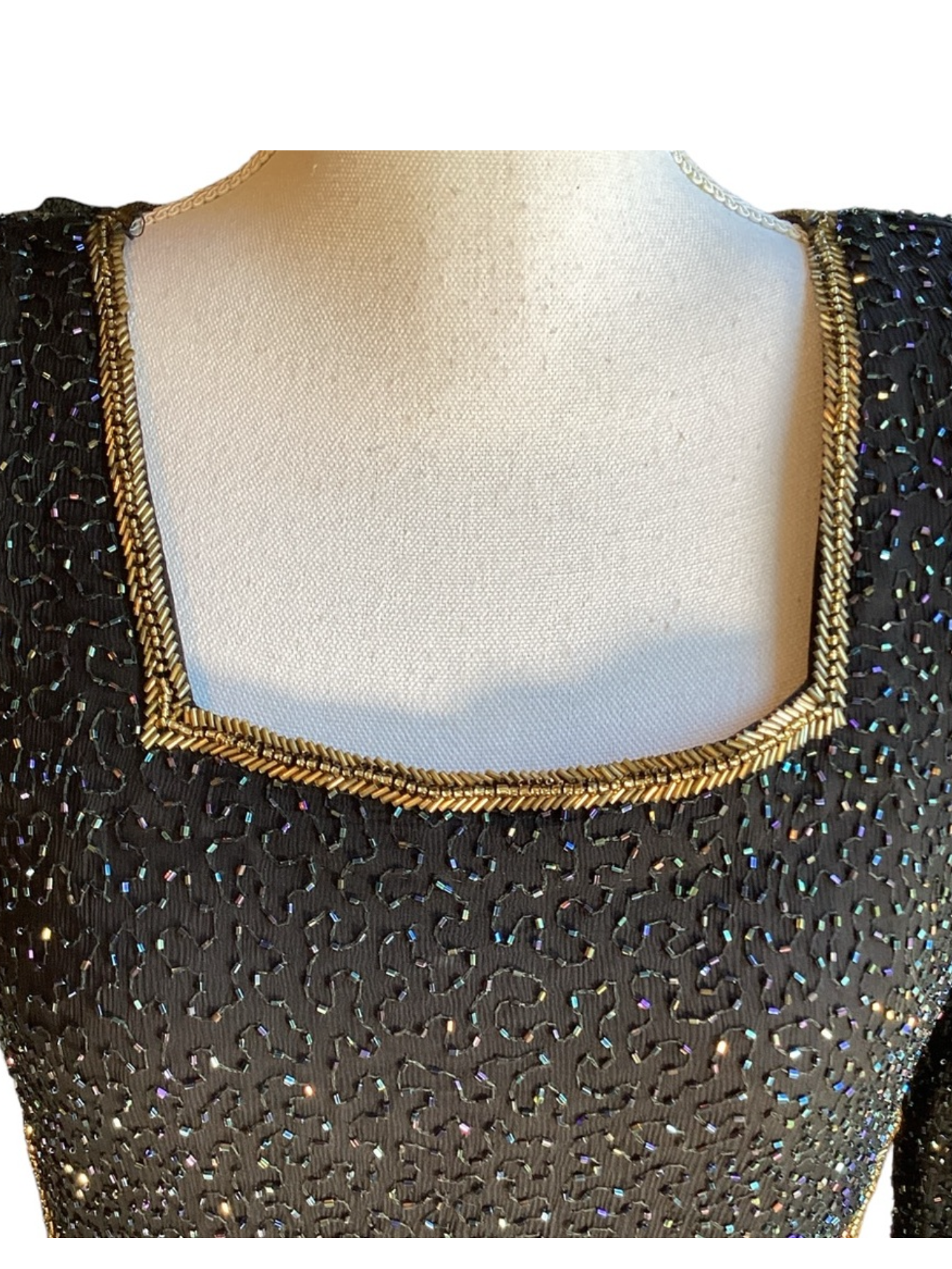 Vintage 1980's Black Silk & Gold Beaded
Cocktail Dress