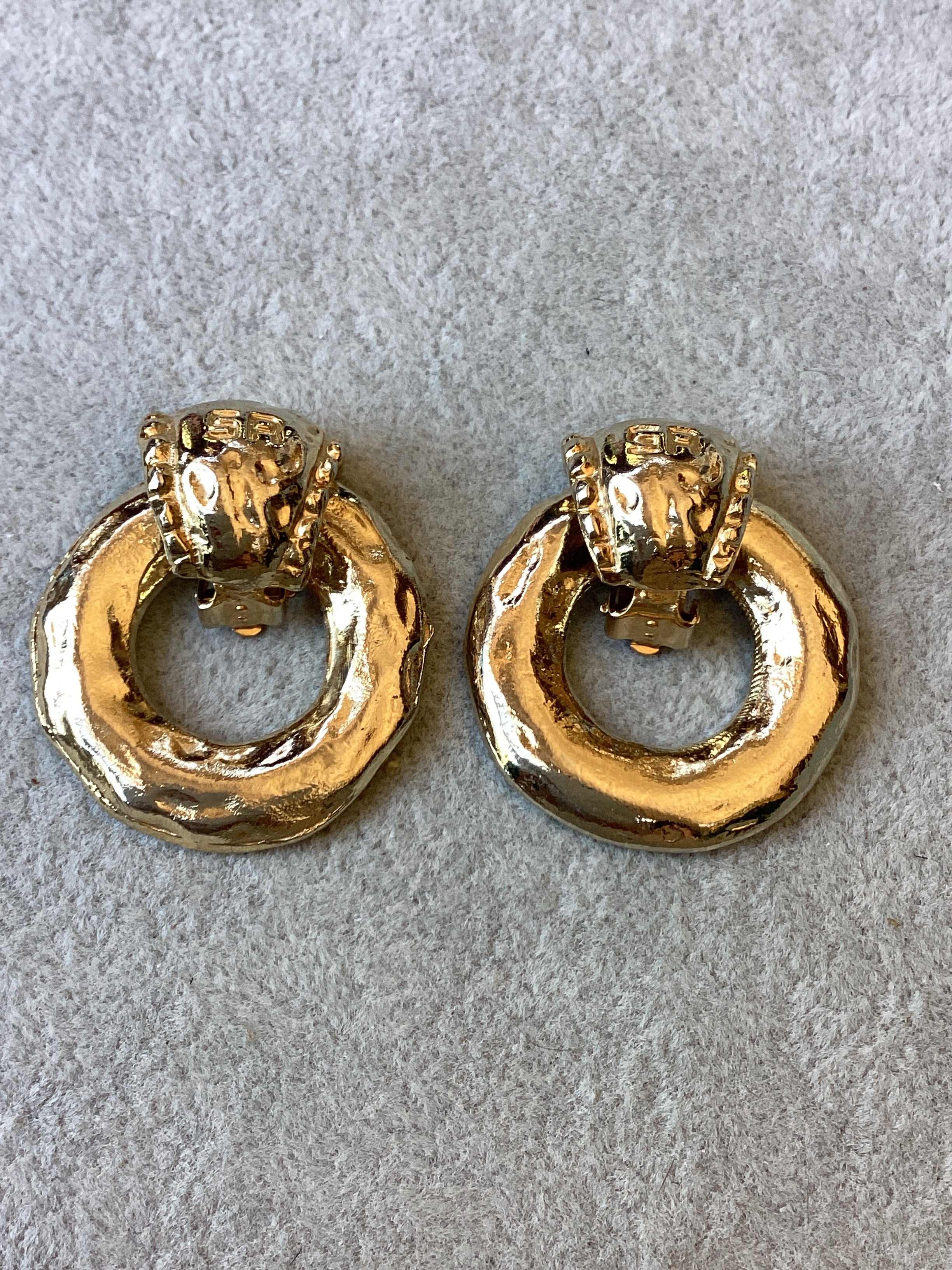 Vintage 1980’s Sonia Rykiel Paris Convertible Door Knocker Clip Earrings Hammered Gold