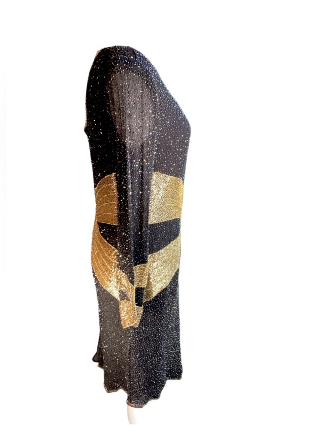 Vintage 1980's Black Silk & Gold Beaded
Cocktail Dress