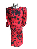 Vintage 1980's Flora Kung Red & Black Silk Dress