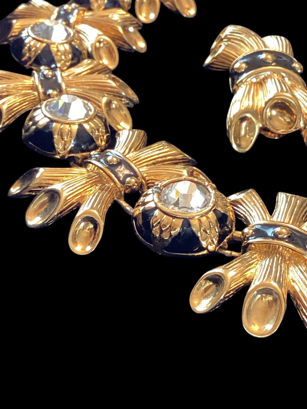 Vintage Fendi Gold-Plated Black Enamel Collar Necklace and Earring Parure