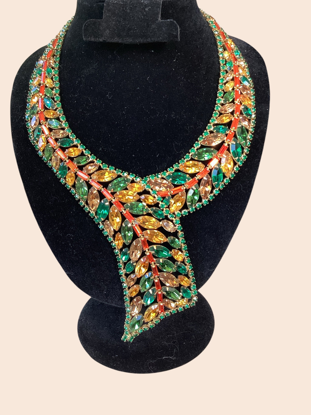RARE Schreiner NY Emerald, Topaz,Asymmetric Ruffle Necklace,Bracelet,
Earring Demi Parure
