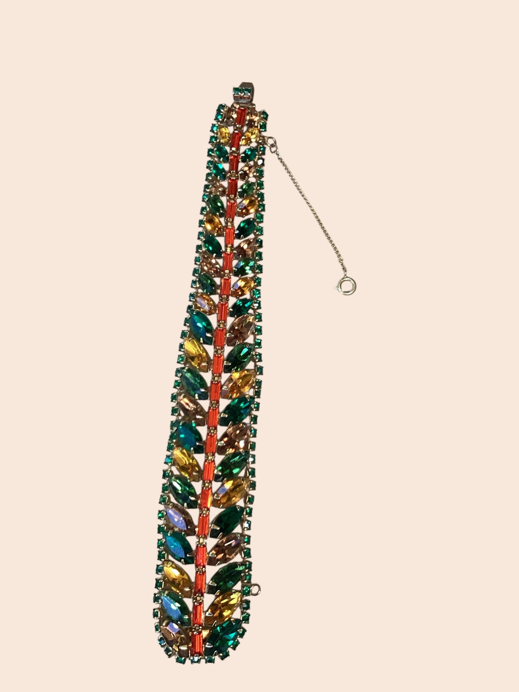 RARE Schreiner NY Emerald, Topaz,Asymmetric Ruffle Necklace,Bracelet,
Earring Demi Parure