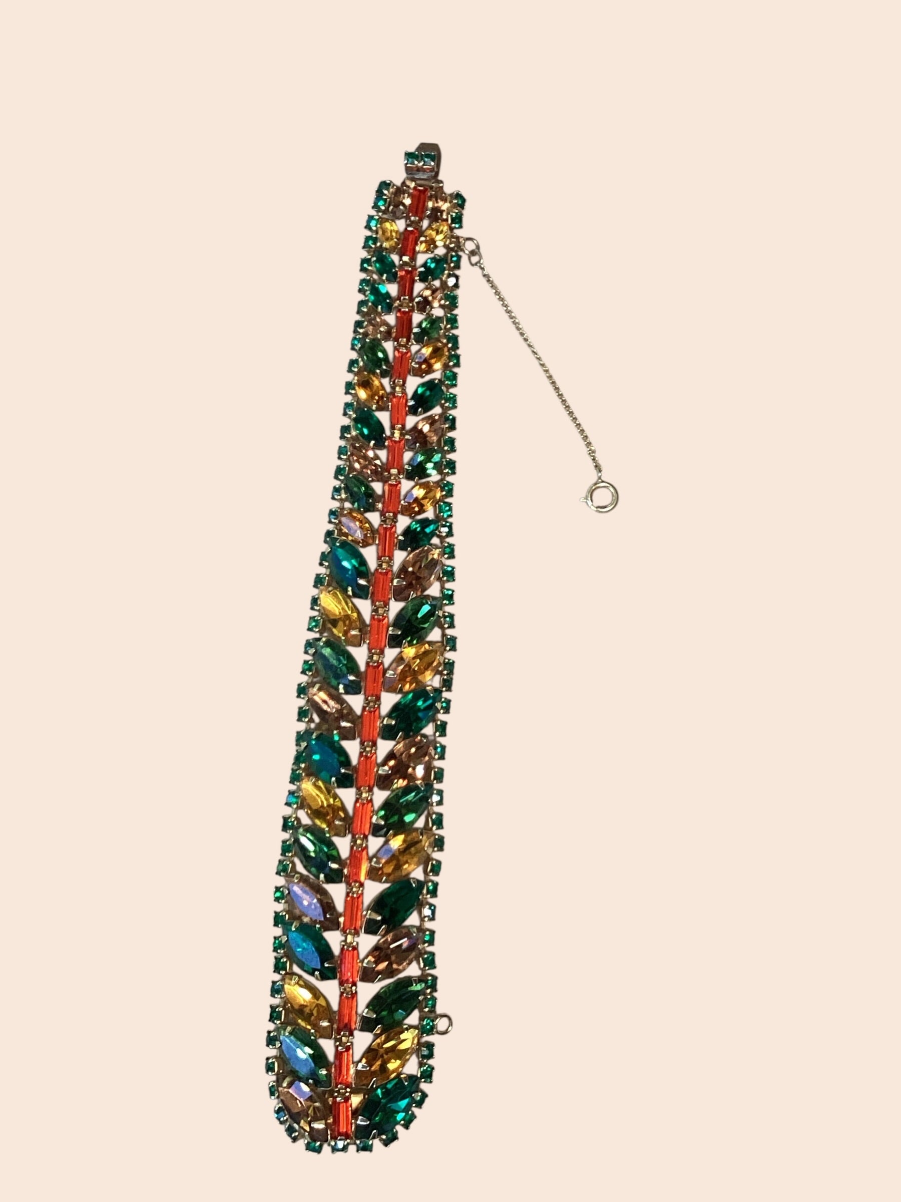 RARE Schreiner NY Emerald, Topaz,Asymmetric Ruffle Necklace,Bracelet,
Earring Demi Parure