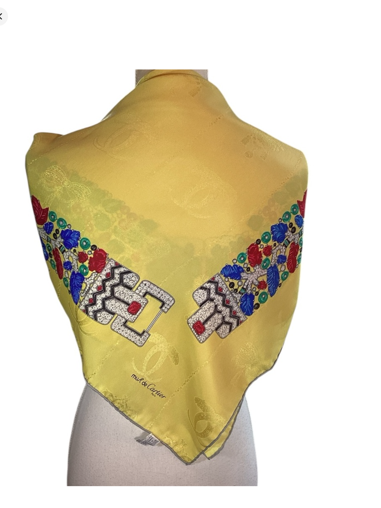 Cartier 1980's Jeweled Belt Yellow Silk Scarf