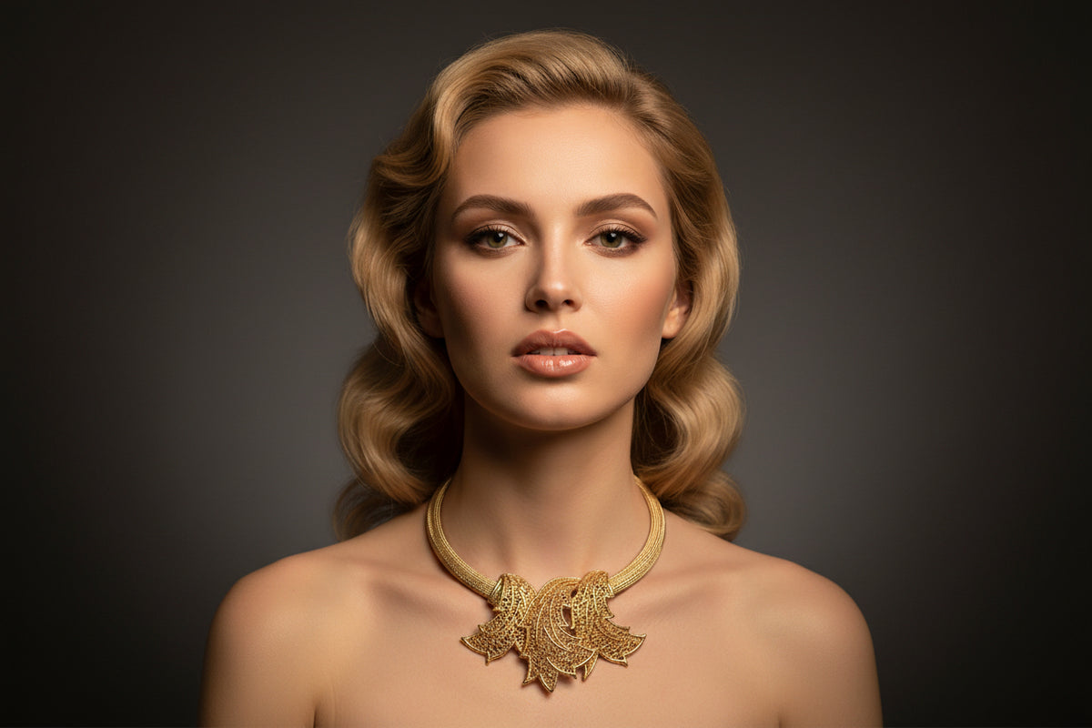 Christian Dior Henkel & Grossé Vintage Openwork Filigree Leaf Collar
Necklace & Brooch Set