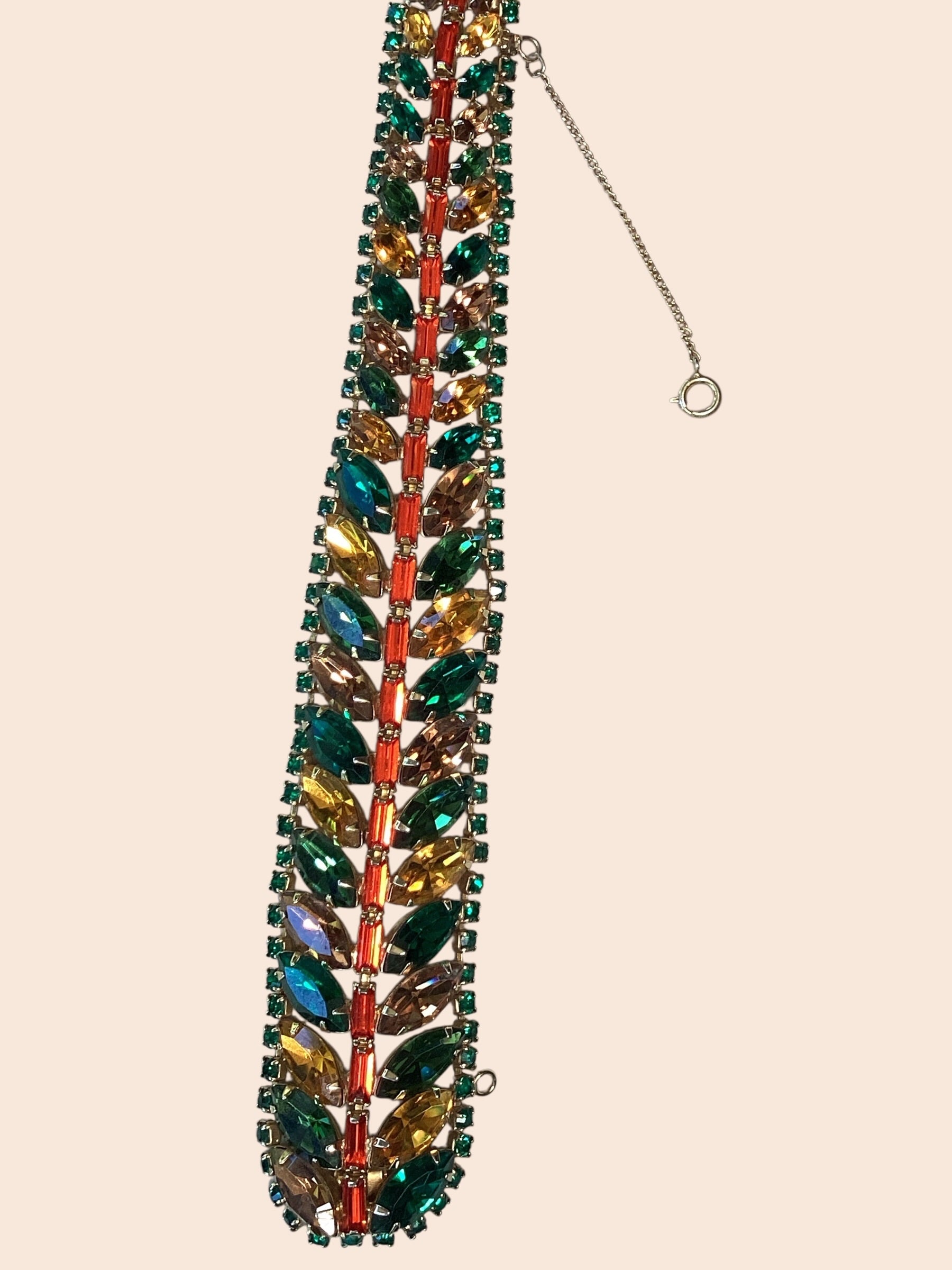 RARE Schreiner NY Emerald, Topaz,Asymmetric Ruffle Necklace,Bracelet,
Earring Demi Parure