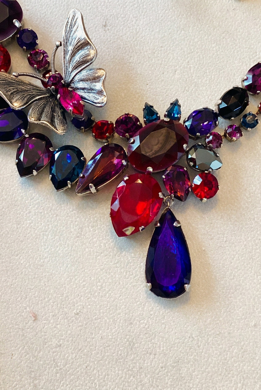 Signed Philippe Ferrandis Paris, Couture Jewel Tone Butterfly Necklace & Earrings Set