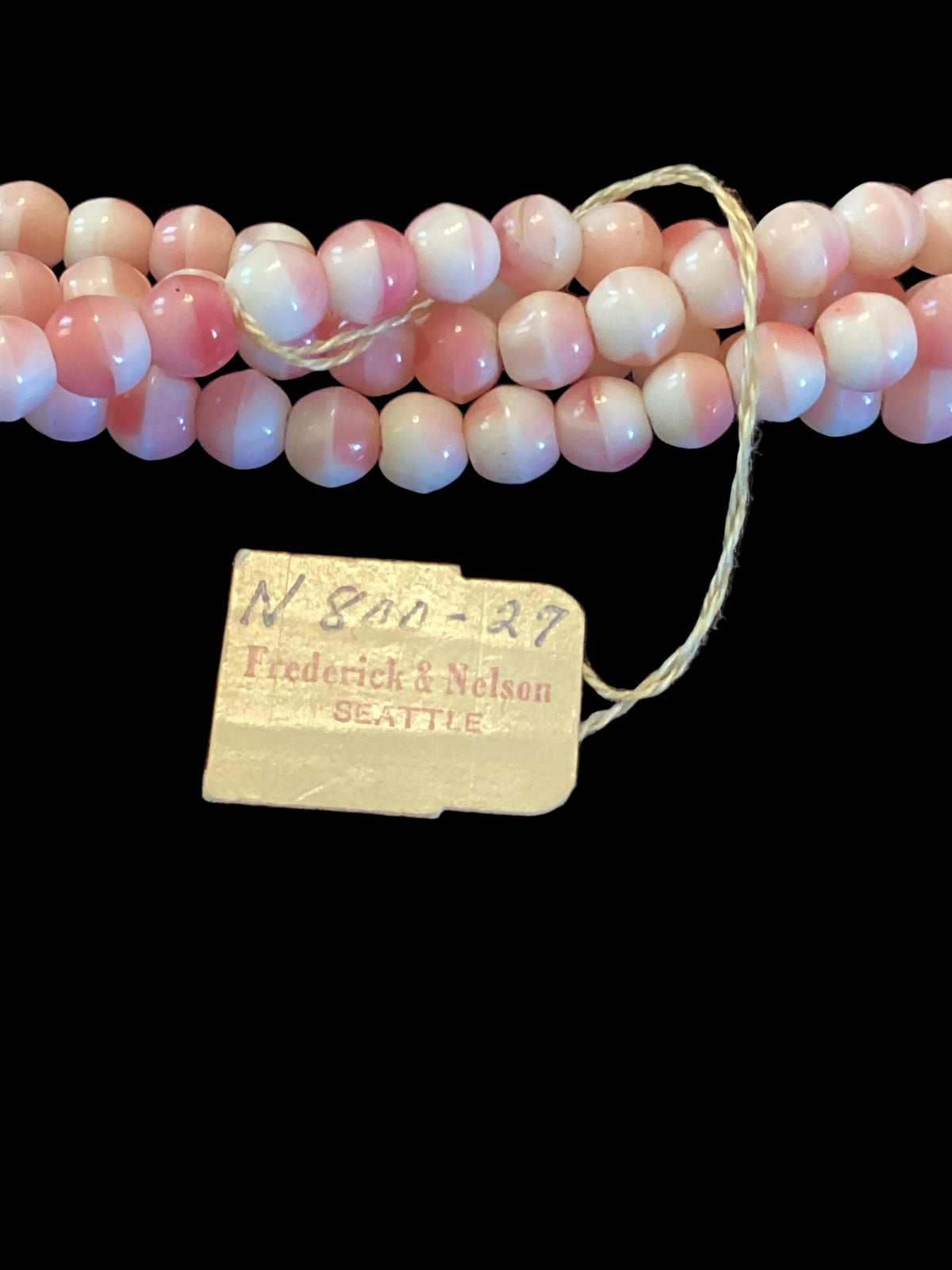 Museum-Quality 1940s Miriam Haskell/Frank Hess Pink & White Swirled Glass Lariat & Dress Clip Set - Archival Store Display Provenance