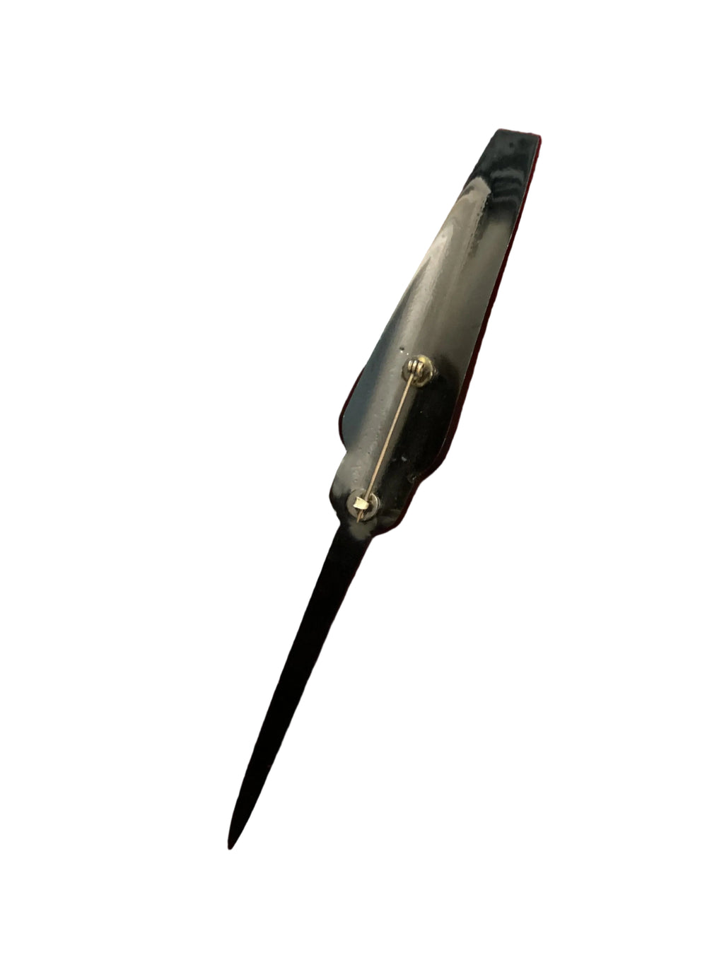 Vintage 1920s Art Deco Black Celluloid Jabot Pin - Elongated Geometric Bar Brooch with Rhinestones