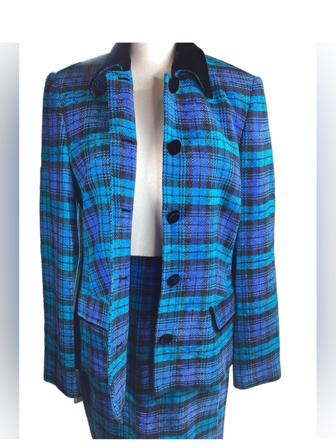 1980's Laurel Blue Plaid & Velvet Suit