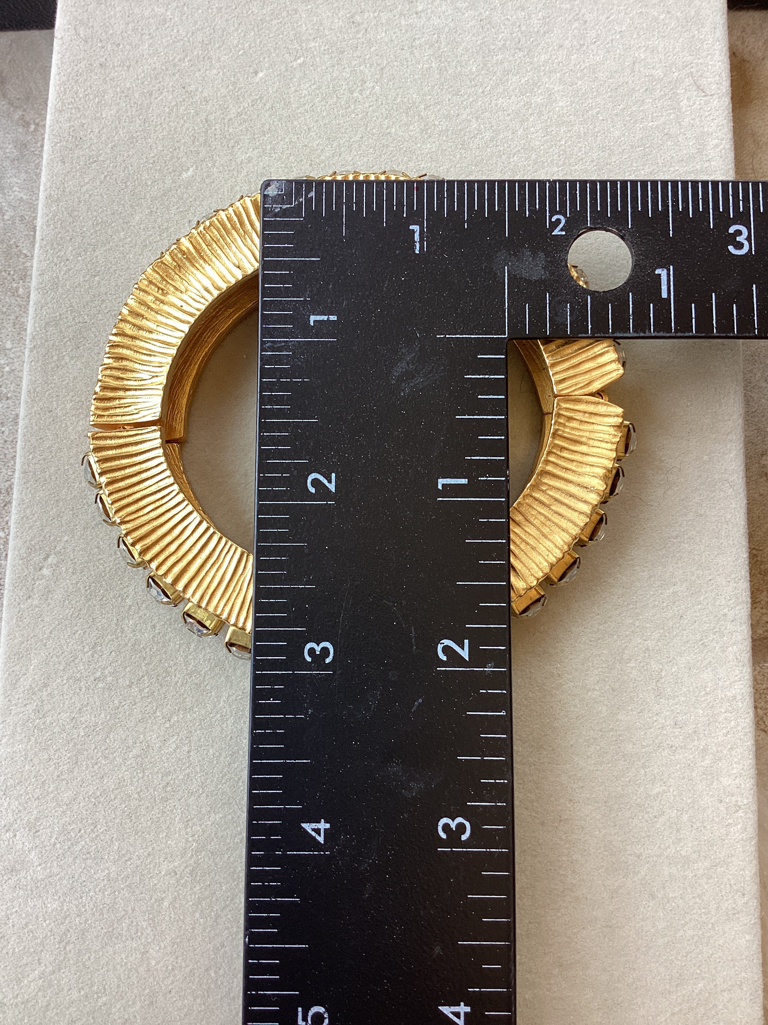 Vintage 1980s Givenchy Matte Gold Crystal Hinged Bangle
Bracelet