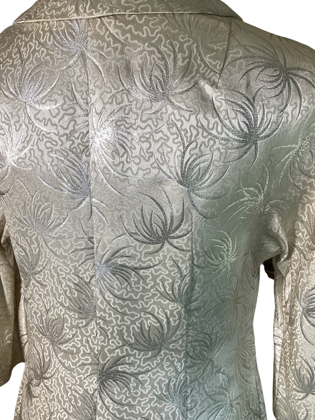 Pristine Vintage 1960s Metallic Silver & Ivory Silk Brocade Floor-Length Opera/Evening Coat