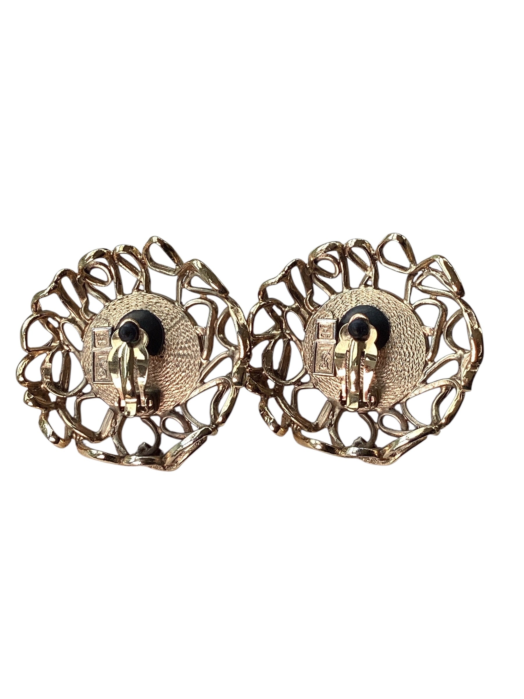 Circa 1980 YSL Goossens Openwork Red Cabochon Clip Earrings