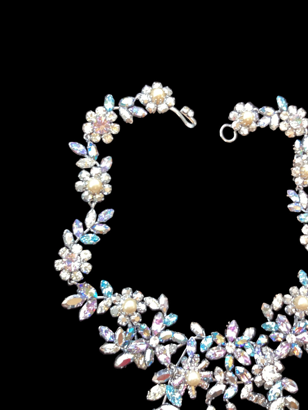 Circa 1950’s Made in Austria Bermuda Blue Rhinestone Bib Necklace & Western Germany Earrings