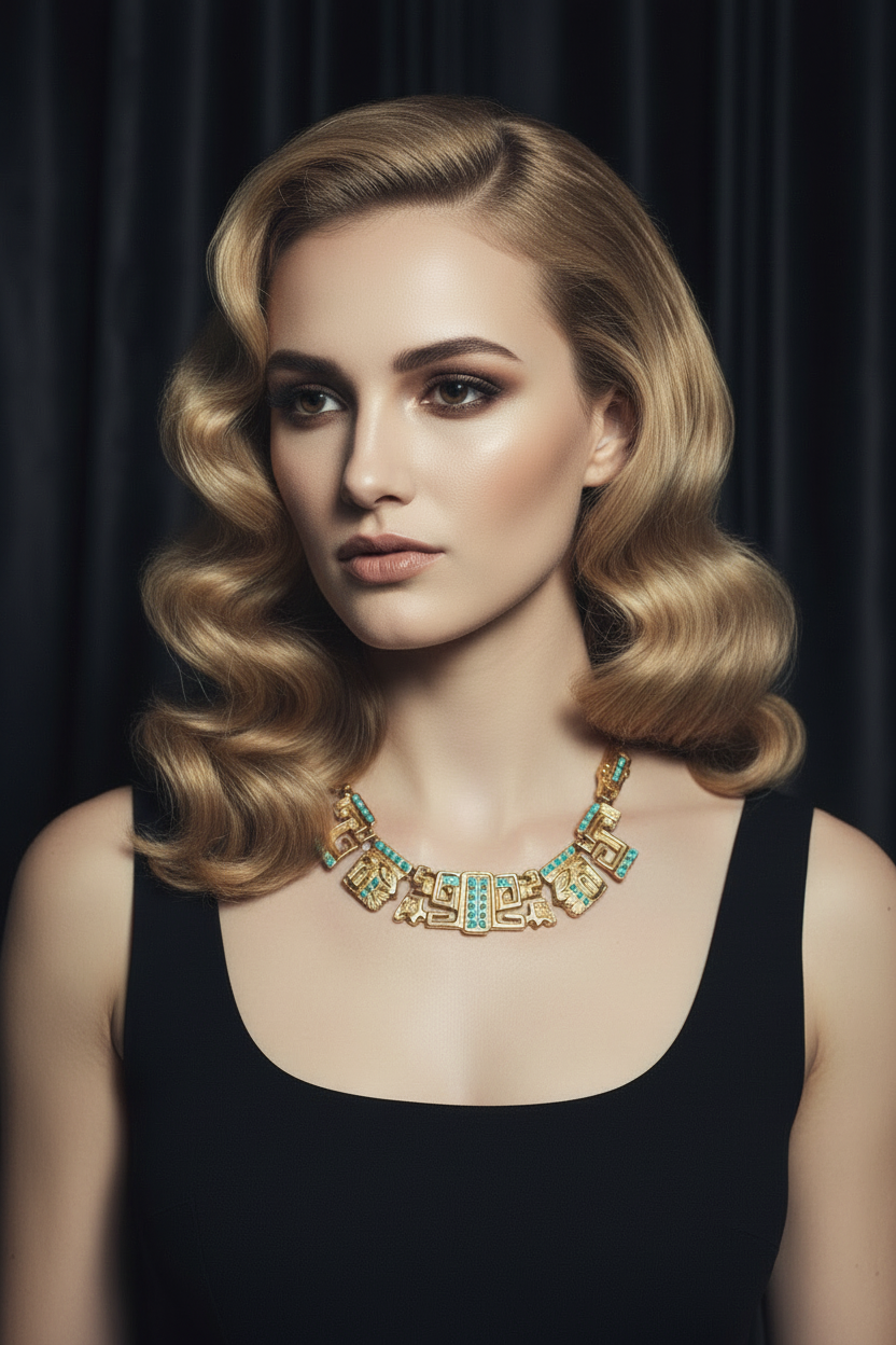 1960 Salvador Teran Gold & Turquoise Collar Necklace