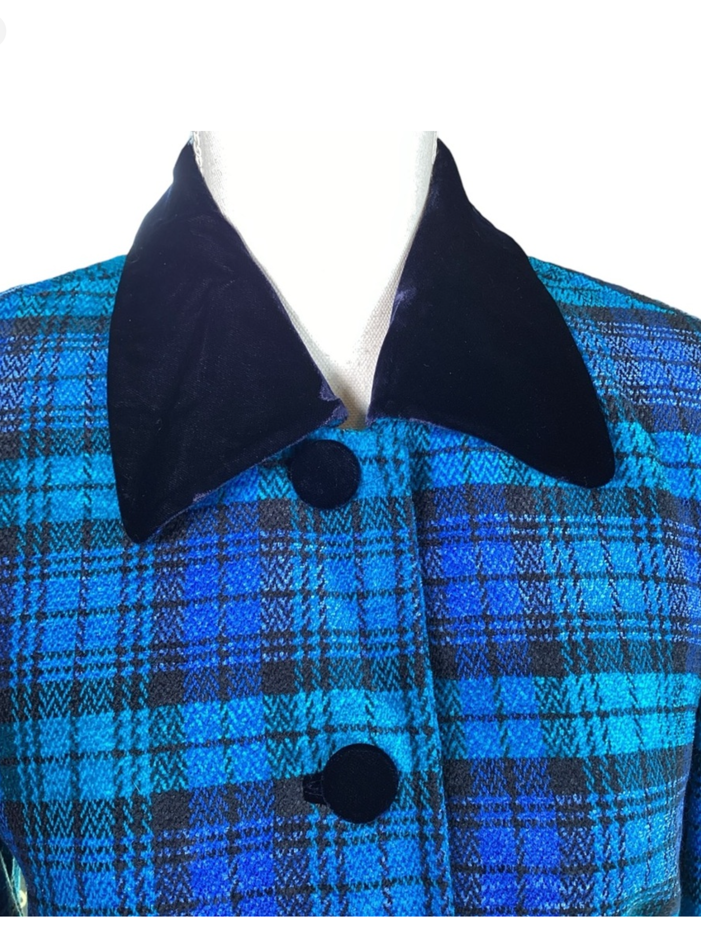 1980's Laurel Blue Plaid & Velvet Suit