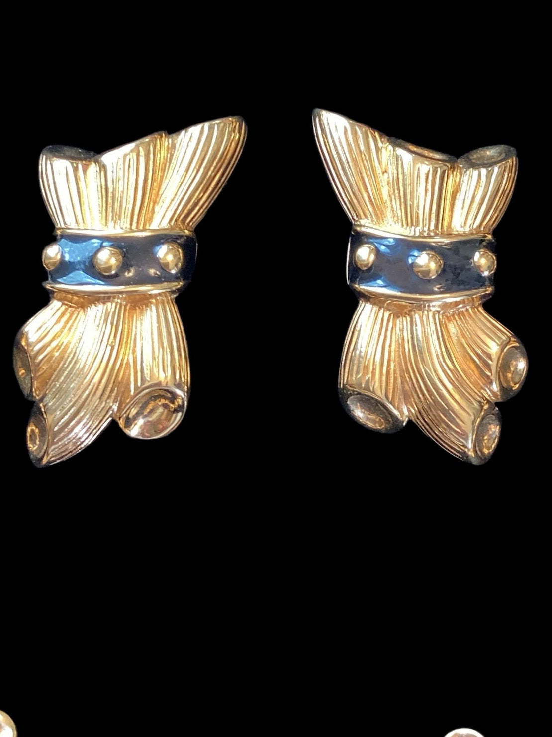 Vintage Fendi Gold-Plated Black Enamel Collar Necklace and Earring Parure