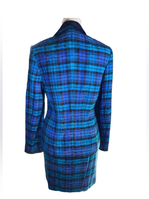 1980's Laurel Blue Plaid & Velvet Suit