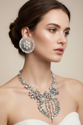 Circa 1950’s Made in Austria Bermuda Blue Rhinestone Bib Necklace & Western Germany Earrings
