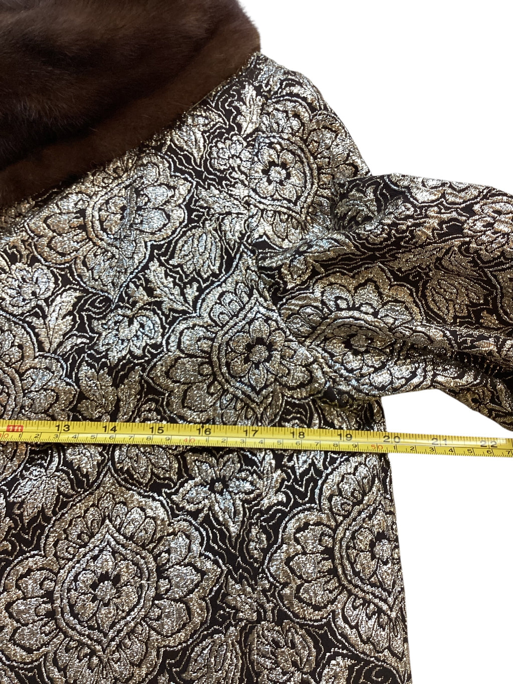Vintage 1960s Custom Couture Brocade Shift Coat, Mahogany Mink Fur Collar & Cuffs