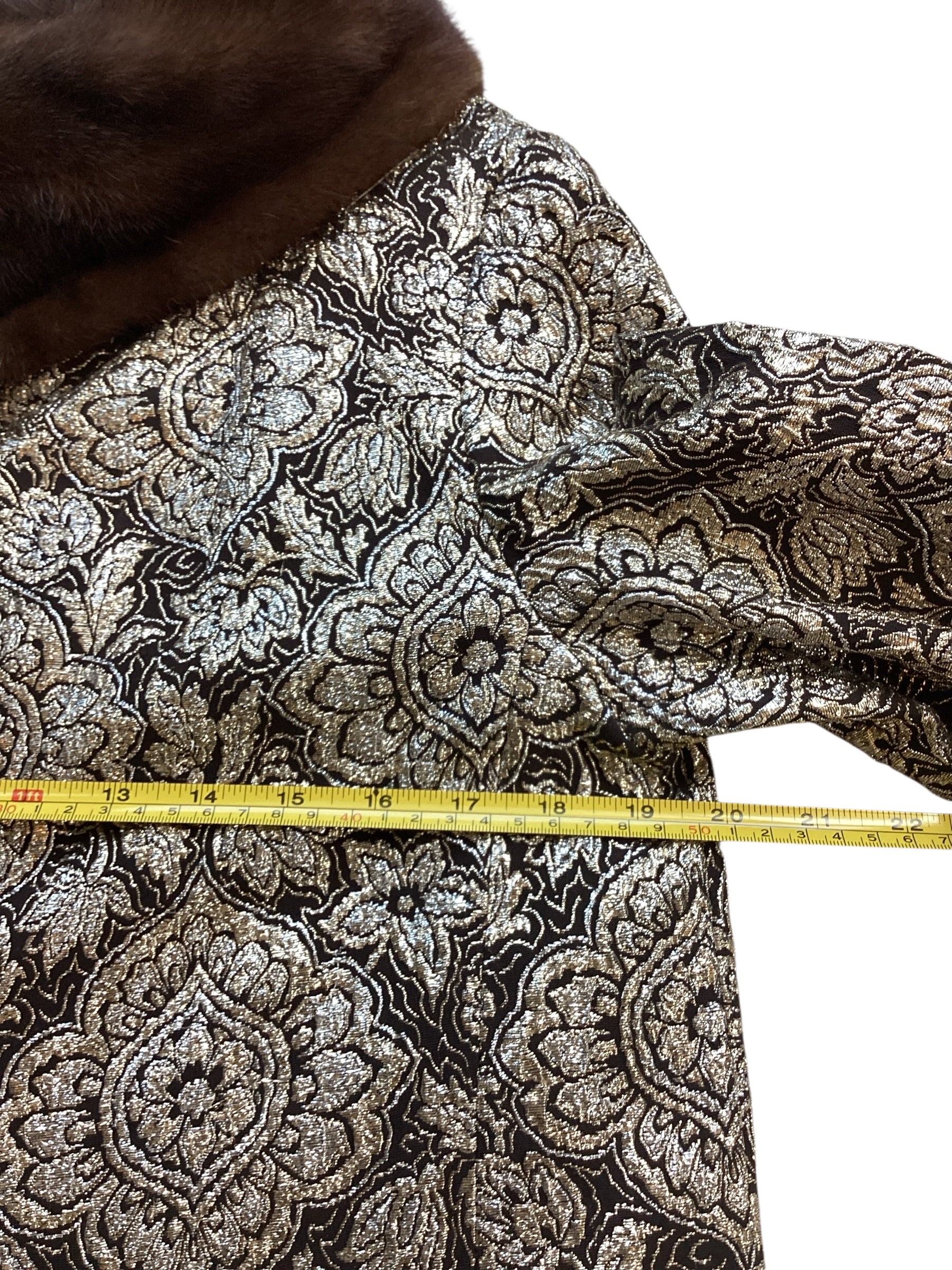 Vintage 1960s Custom Couture Brocade Shift Coat, Mahogany Mink Fur Collar & Cuffs