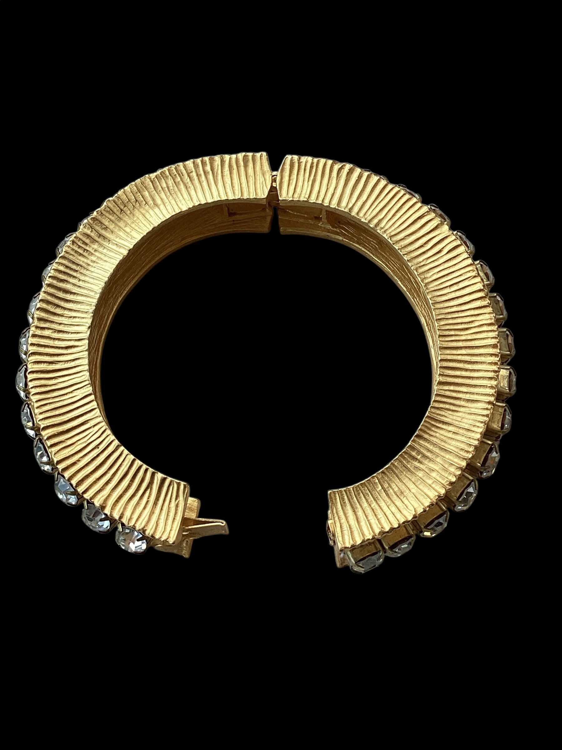 Vintage 1980s Givenchy Matte Gold Crystal Hinged Bangle
Bracelet