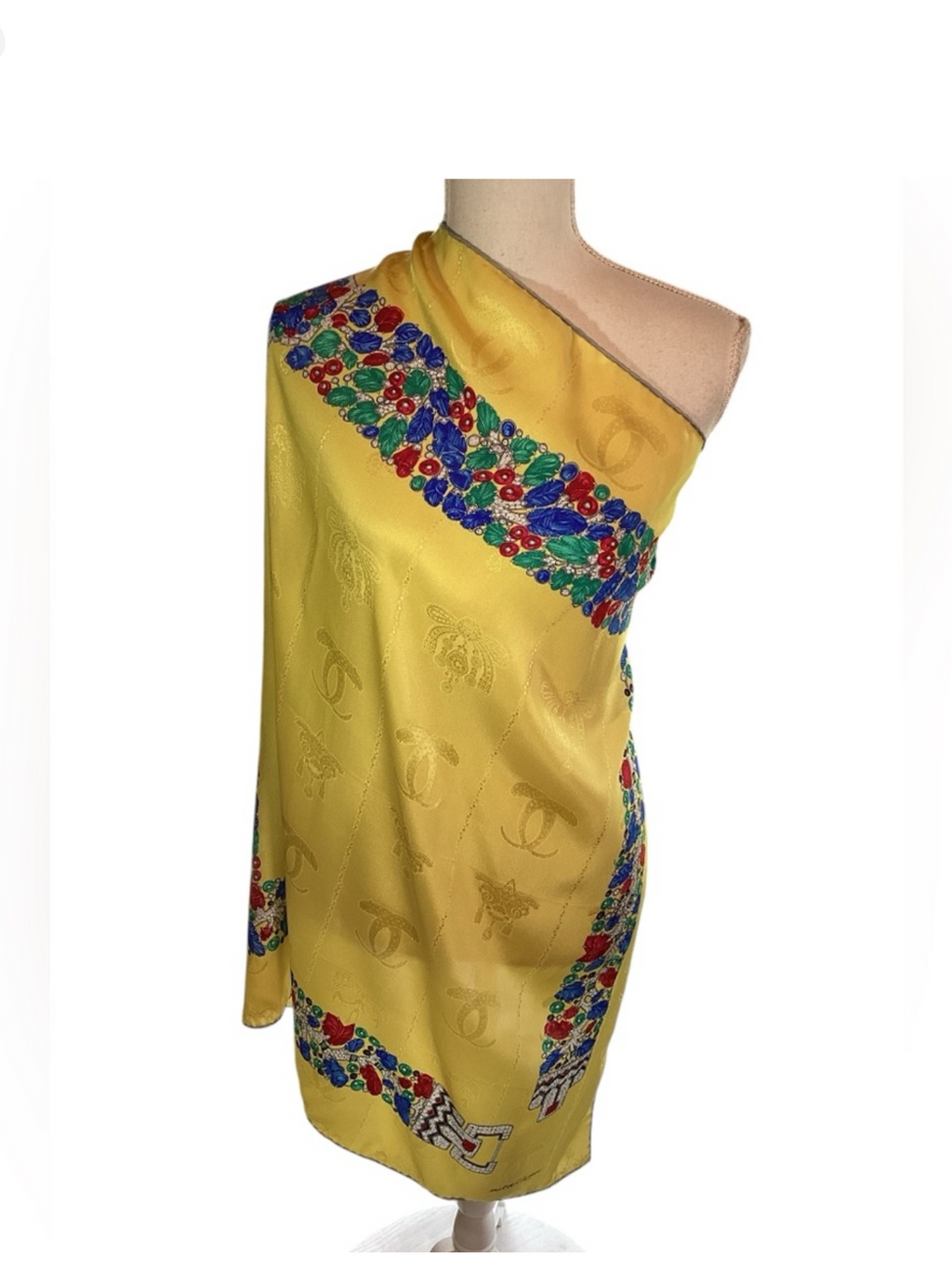 Cartier 1980's Jeweled Belt Yellow Silk Scarf