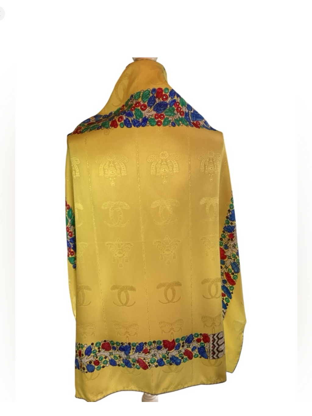 Cartier 1980's Jeweled Belt Yellow Silk Scarf