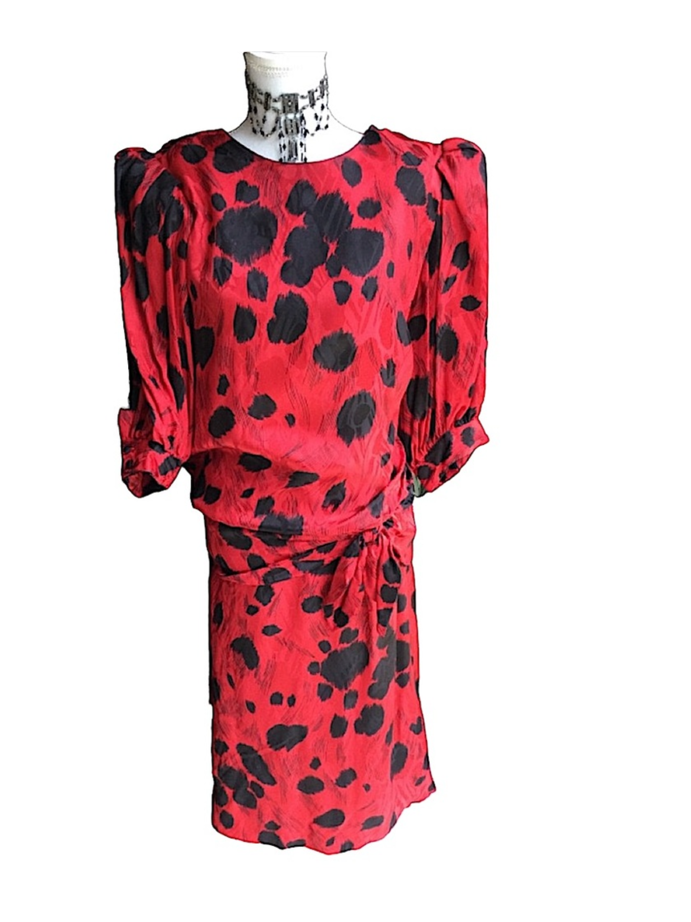 Vintage 1980's Flora Kung Red & Black Silk Dress